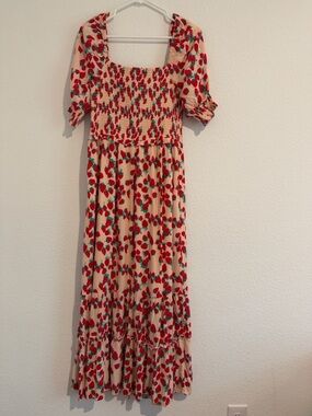 NWT Betsey Johnson Maxi Dress with Red Strawberry Print Large